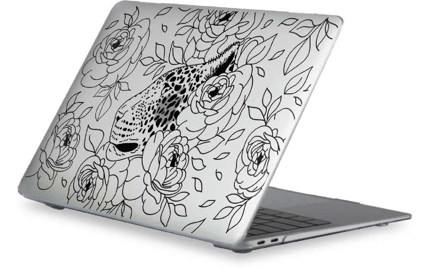 Oriental case transparent MacBook Air 13.6 M2 | M3 (2022-2024) Animals Leo with Flowers Black (8.6) pr_0064609  in the online store Oriental Case in Kyiv from the Ukrainian brand Orientalcase ✅