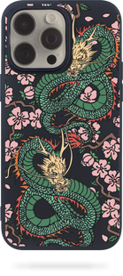 Oriental case iPhone 15 black silicone case Dragons Animals With Flowers (5.2) pr_0046539  in the online store Oriental Case in Kyiv from the Ukrainian brand Orientalcase ✅