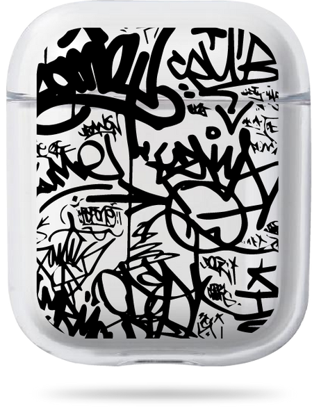 Чохол Oriental case прозорий силіконовий для AirPods 1/2 Graffiti Black (3.1) pr_0065627  купити в інтернет-магазині Oriental Case в Києві від українського бренду Orientalcase ✅