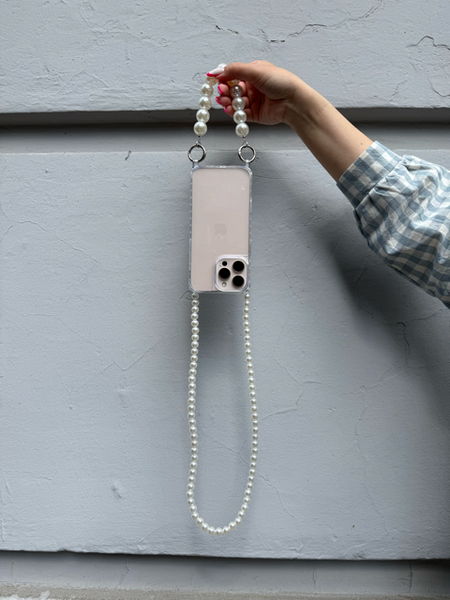 Чохол Oriental case iPhone 16 Plus прозорий з ремінцем Clear Crossbody with Pearls Strap pr_0080847  купити в інтернет-магазині Oriental Case в Києві від українського бренду Orientalcase ✅